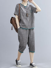 Women Casual Short Sleeve Harem Pants Striped Suit